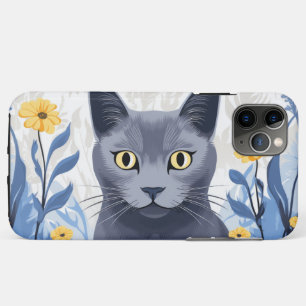 Russisch Blau Katze Gelbe Blumen Case-Mate iPhone Hülle