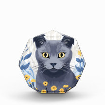 Russisch Blau Katze Gelbe Blumen