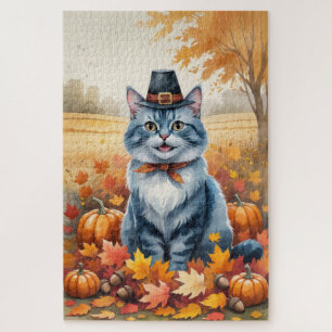 Russisch Blau Katze Herbstlaub Erntedankfest Kuns Puzzle