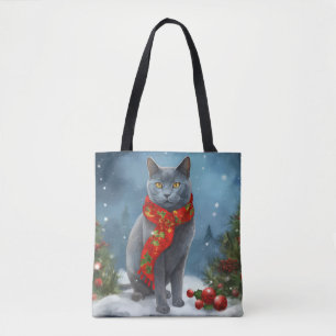 Russisch Blau Katze im Schnee Weihnachten
