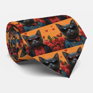 Russisch Blau Katze mit Herz Rosen Valentinstag Krawatte