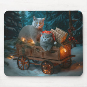 Russisch Blau Katze Schneebedeckter Schlitten Weih Mousepad