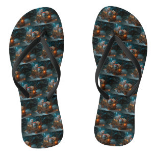 Russisch Blau Katze Schneeschlitten Weihnachtsdeko Flip Flops