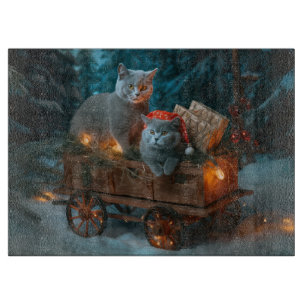 Russisch Blau Katze Schneeschlitten Weihnachtsdeko Schneidebrett