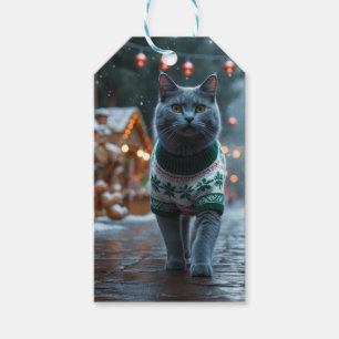 Russisch Blau Katze Weihnachten Schnee Feiertag Geschenkanhänger