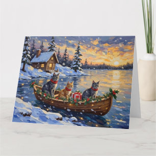 Russisch Blau Katze Weihnachtsboot Urlaub Karte