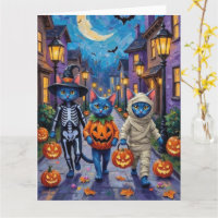 Russisch Blau Katzen in Halloween-Kostümen