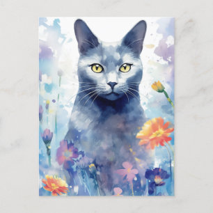 Russisch Blau Katzen-Wasserfarbenkunst Postkarte