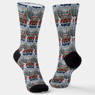 Russisch Blau Katzen-Weihnachten-Roter-LKW-Urlaub Socken