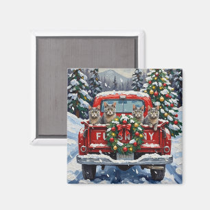 Russisch Blau Katzen-Weihnachten Rotes Lastwagen F Magnet