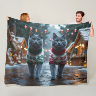 Russisch Blau Katzen Weihnachten Schnee Feiertag Fleecedecke