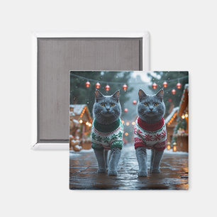 Russisch Blau Katzen Weihnachten Schnee Feiertag Magnet
