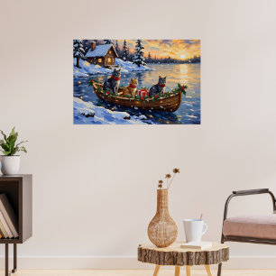 Russisch Blau Katzen-Weihnachtsboot-Feier Poster