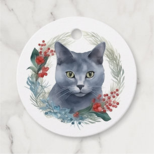 Russisch Blau Katzen-Weihnachtskranz Festliches Kä Geschenkanhänger