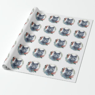 Russisch Blau Katzen-Weihnachtskranz Festliches Kä Geschenkpapier
