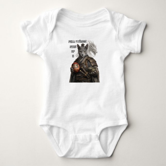 Russisch Blau Samurai Katze Baby Strampler (Vorderseite)