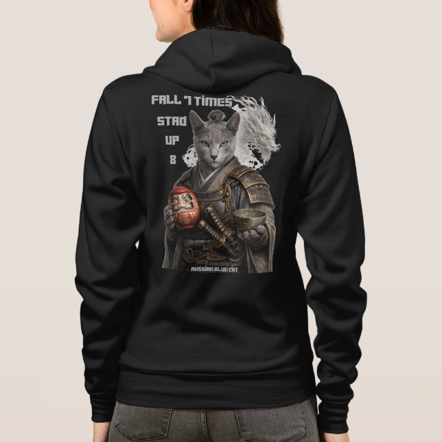 Russisch Blau Samurai-Katze Hoodie (Rückseite)