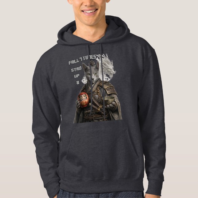 Russisch Blau Samurai Katze Hoodie (Vorderseite)