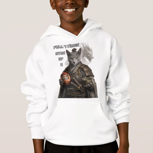 Russisch Blau Samurai-Katze Hoodie (Vorderseite)