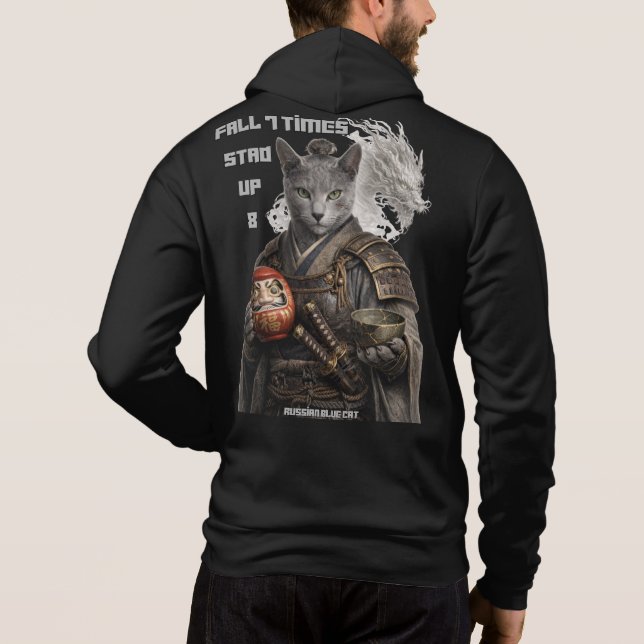Russisch Blau Samurai Katze Hoodie (Rückseite)