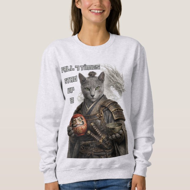 Russisch Blau Samurai Katze Sweatshirt (Vorderseite)
