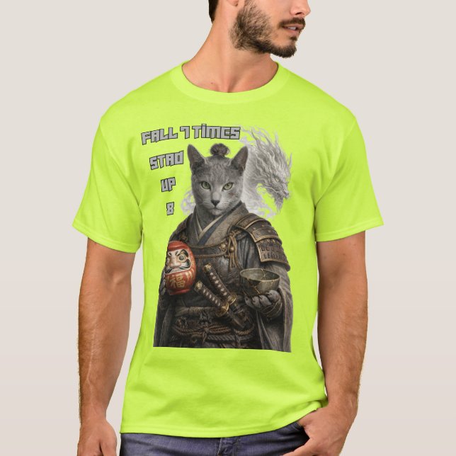 Russisch Blau Samurai Katze T-Shirt (Vorderseite)