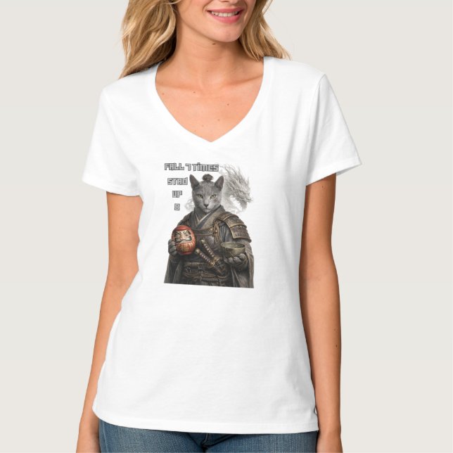 Russisch Blau Samurai-Katze T-Shirt (Vorderseite)