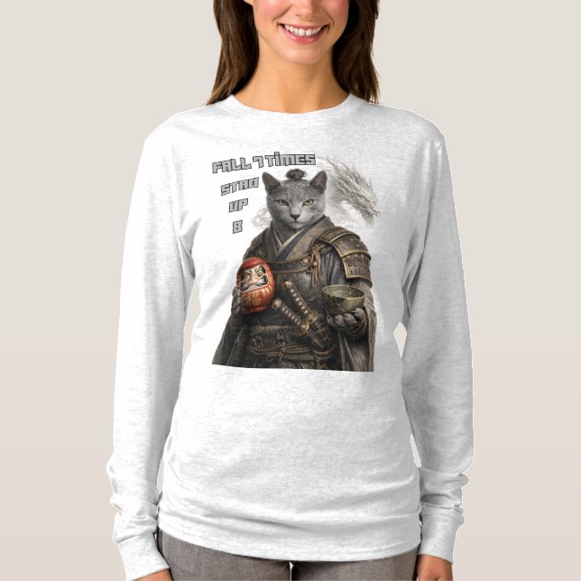 Russisch Blau Samurai Katze T-Shirt (Vorderseite)