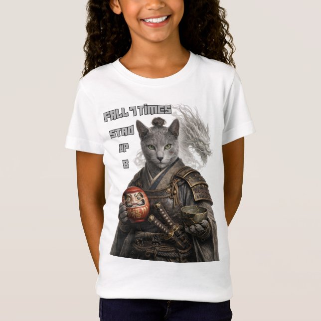 Russisch Blau Samurai-Katze T-Shirt (Vorderseite)