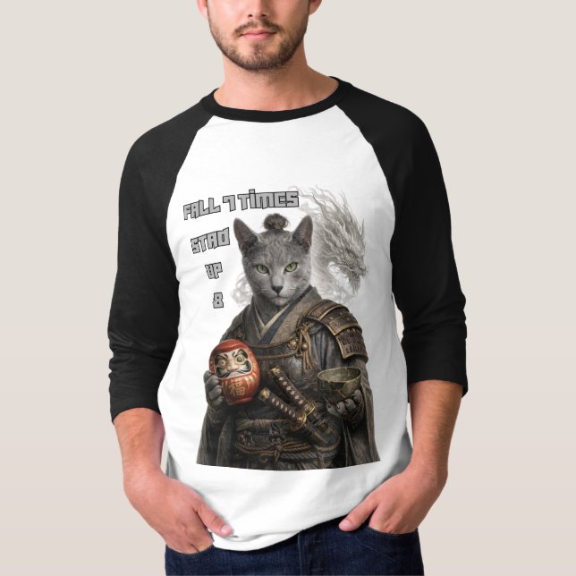 Russisch Blau Samurai Katze T-Shirt (Vorderseite)