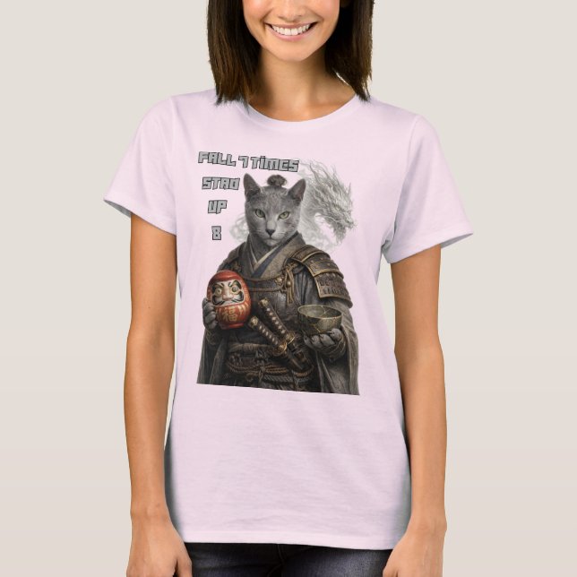 Russisch Blau Samurai Katze T-Shirt (Vorderseite)