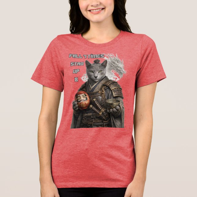 Russisch Blau Samurai Katze Tri-Blend Shirt (Vorderseite)