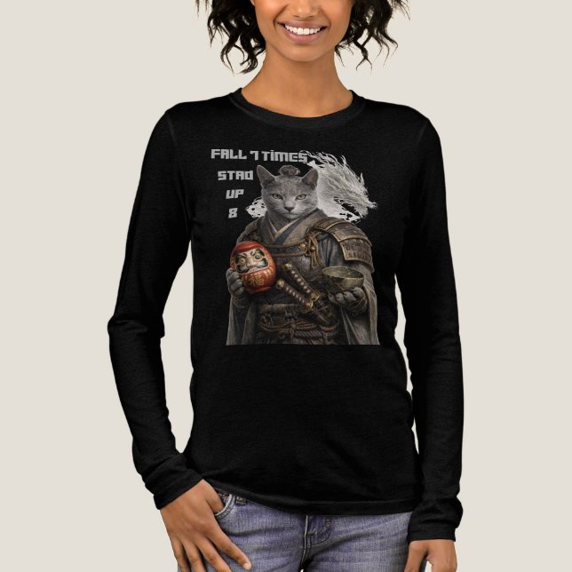 Russisch Blau Samurai Katze Tri-Blend Shirt (Vorderseite)