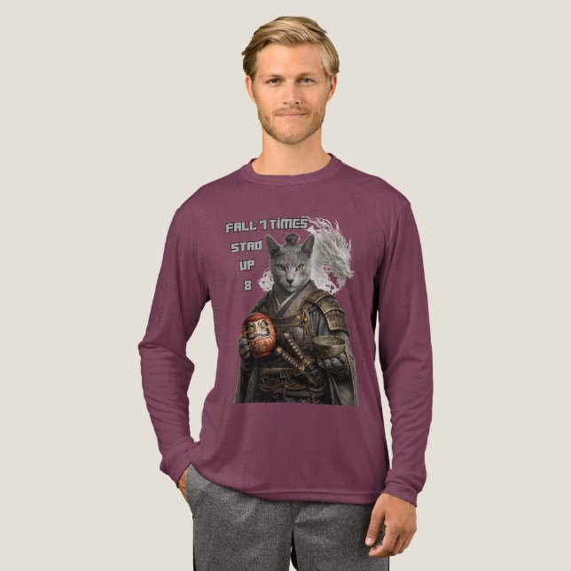 Russisch Blau Samurai Katze Tri-Blend Shirt (Volle Vorderseite)
