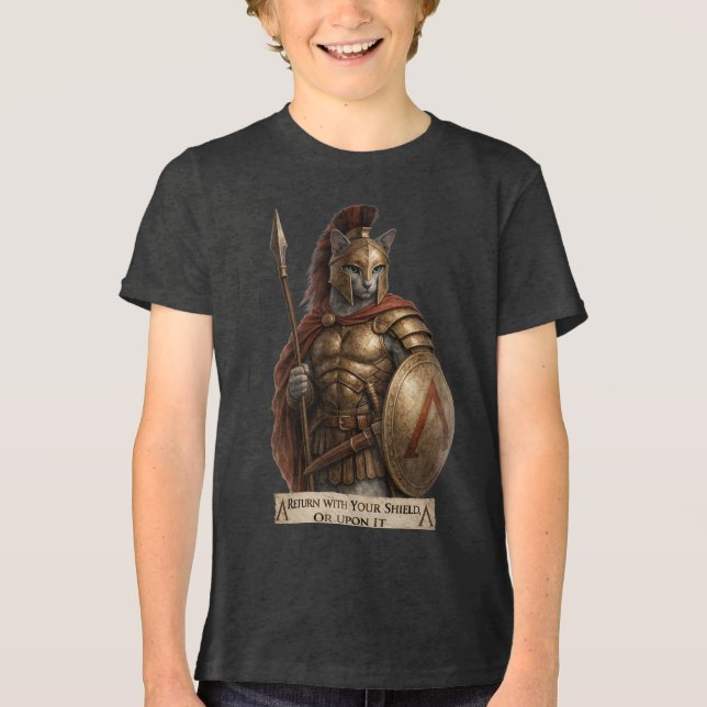 Russisch Blau Spartaner Katze Tri-Blend Shirt (Vorderseite)