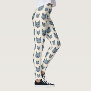 Russisch Blau Süß Elegantes Katzenmuster Leggings