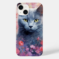Russisch-Blaue Katze farbige Aquarellbilder