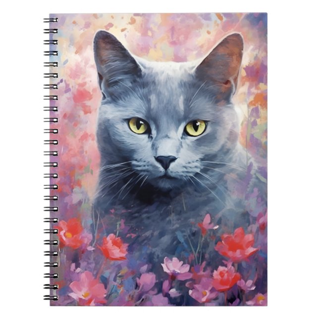 Russisch-Blaue Katze farbige Aquarellbilder Notizblock (Vorderseite)
