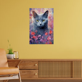 Russisch-Blaue Katze farbige Aquarellbilder Poster
