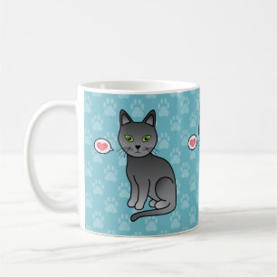 Russisch blaue Katzen mit Herz auf blauem Hintergr Tasse