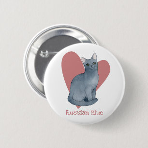Russisch Blue Cat Watercolor Kitty Pink Herz Button