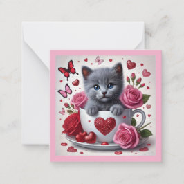 Russisch Blue Kitten Valentine's Day Mitteilungskarte