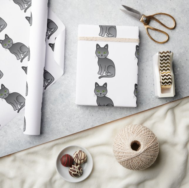 Russisch Niedlicher Cartoon Cat Pattern Geschenkpapier (Kunsthandwerk)