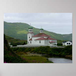 Russisch-orthodoxe Kirche auf der Insel Unalaska Poster