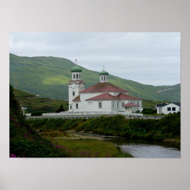 Russisch-orthodoxe Kirche auf der Insel Unalaska Poster (Vorne)