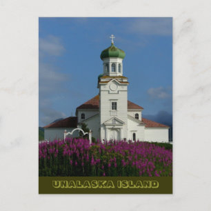 Russisch-orthodoxe Kirche im Sommer mit Fireweed Postkarte
