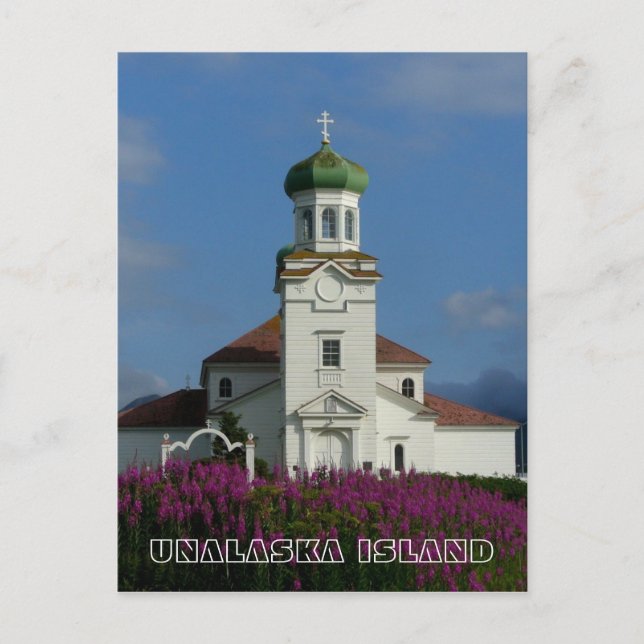 Russisch-Orthodoxe Kirche~ Unalaska, AK Postkarte (Vorderseite)