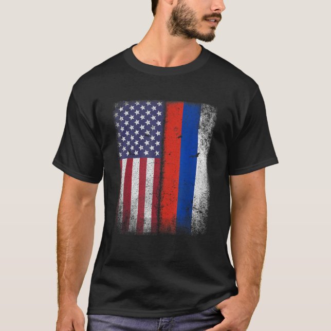 Russische Amerikanische Flagge Russland Amerika Ge T-Shirt (Vorderseite)
