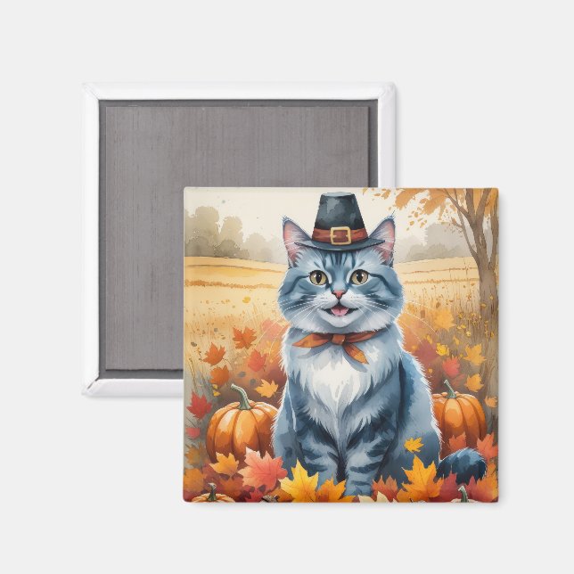 Russische Blaue Katze Herbst Verlassene Erntedank  Magnet (Vorderseite/Rückseite)