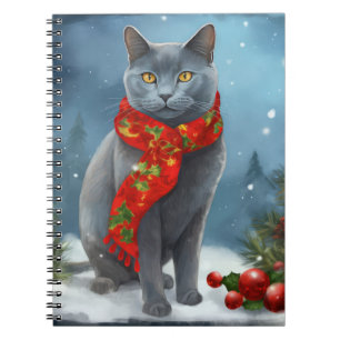 Russische Blaue Katze im Schnee Weihnachten Notizblock